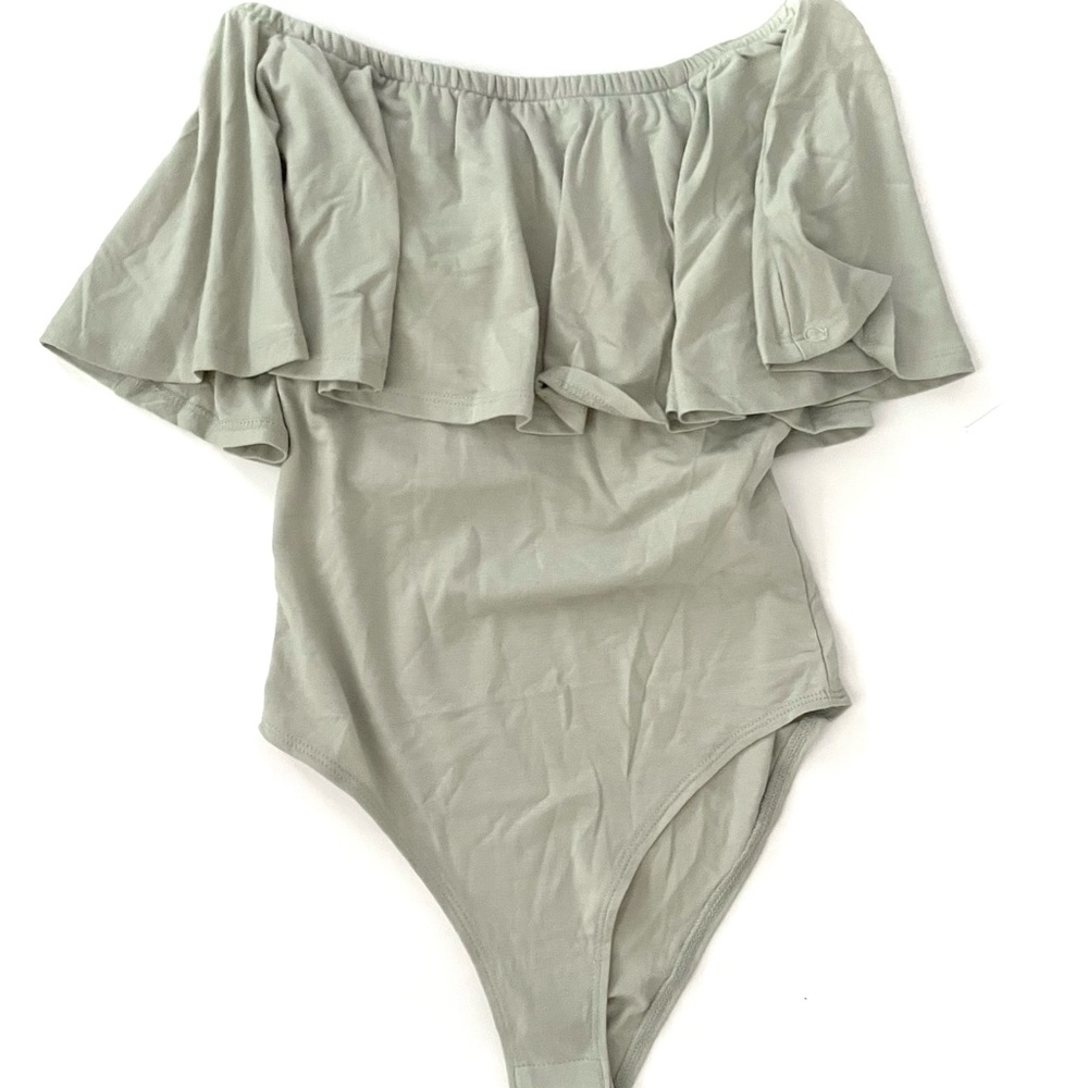 Zenana Outfitters Sage Green Off-Shoulder Ruffle Bodysuit